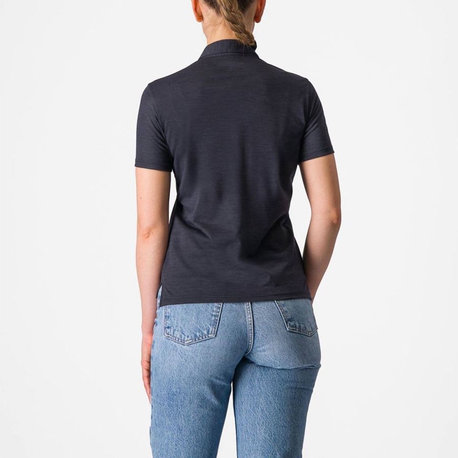 Casual Castelli MERINO W POLO Femme Noir | EVMAT-5264