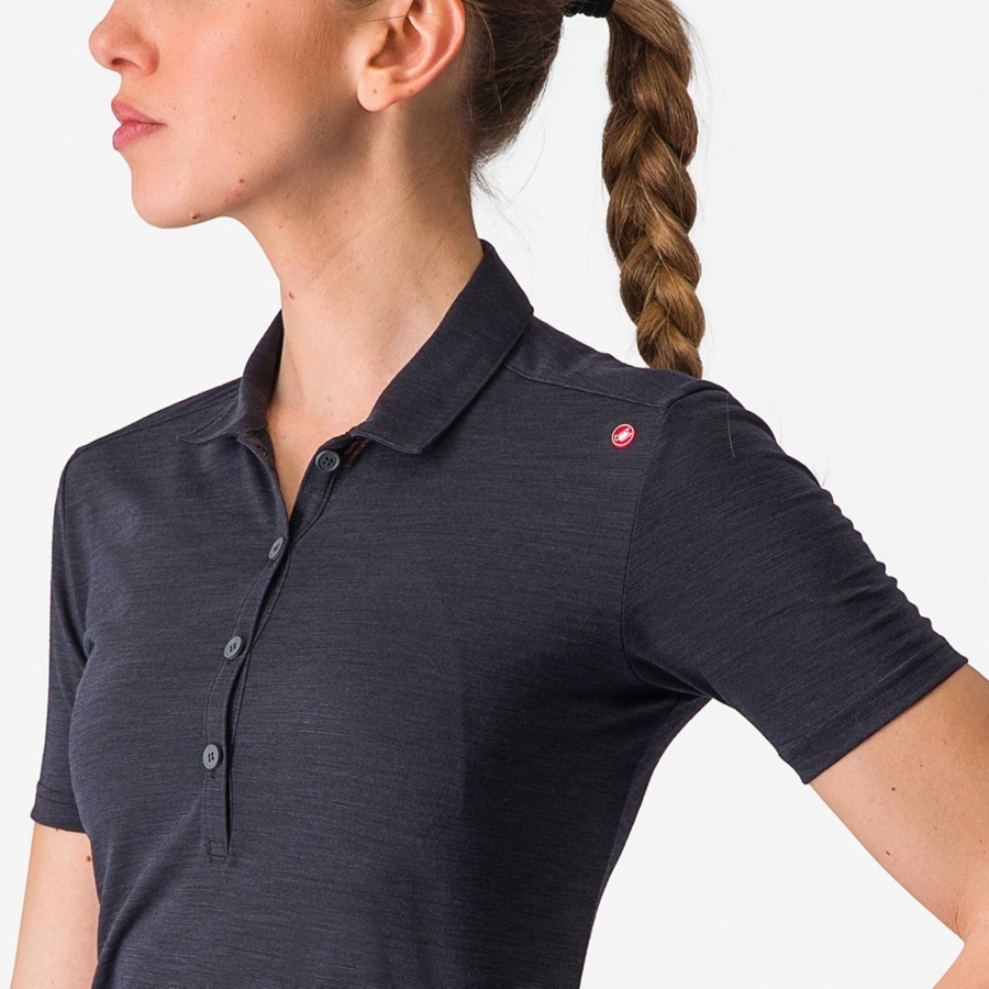 Casual Castelli MERINO W POLO Femme Noir | EVMAT-5264
