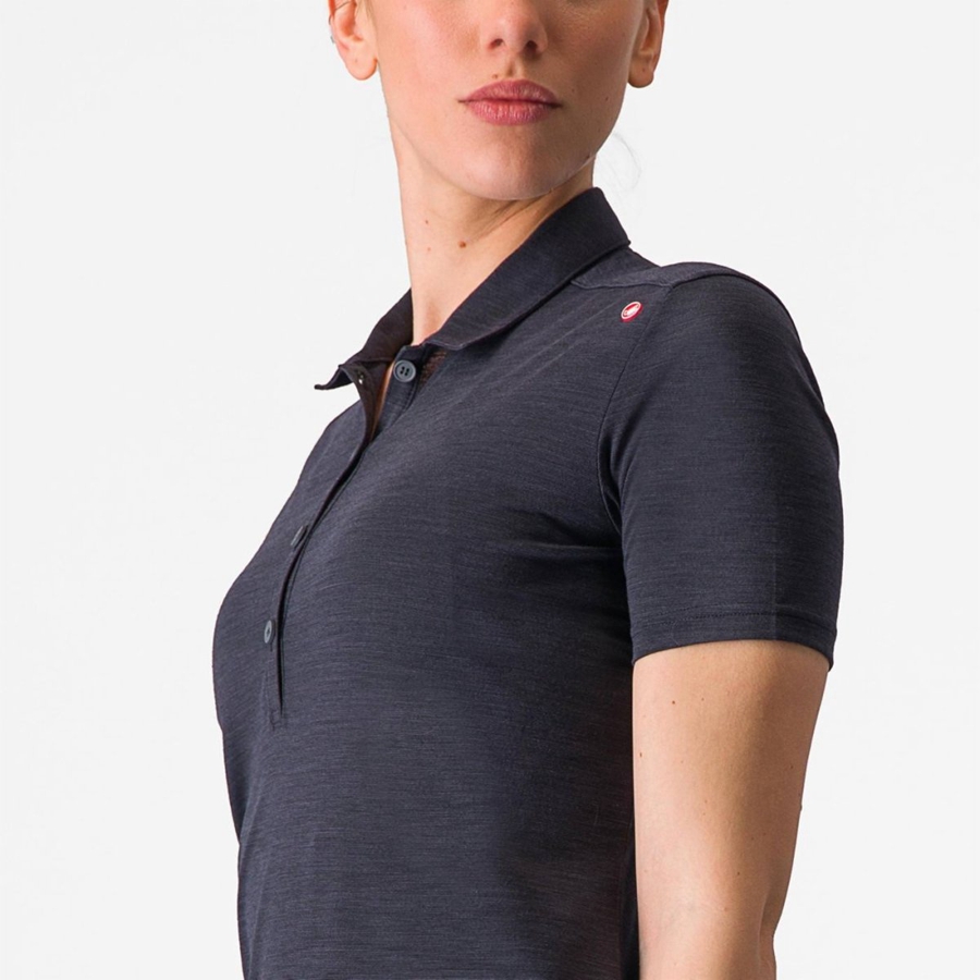 Casual Castelli MERINO W POLO Femme Noir | EVMAT-5264
