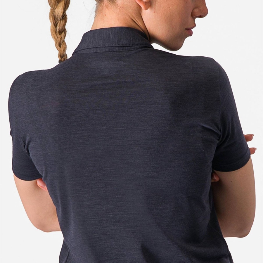 Casual Castelli MERINO W POLO Femme Noir | EVMAT-5264