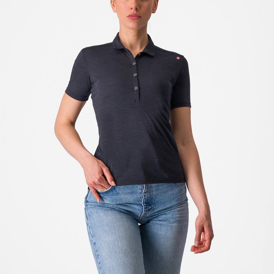 Casual Castelli MERINO W POLO Femme Noir | EVMAT-5264